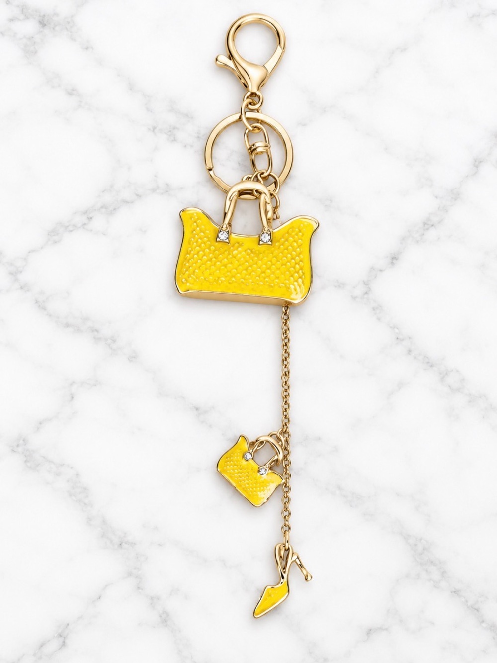 Bag Charm/Keyring-Yellow Enamel Mini Bag and Shoe Charms-Gold Hardware